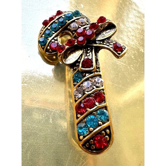 Candy Cane Brooch Pin New Christmas Jewelry Crystal Accents Candyland Ca… - Picture 11 of 13